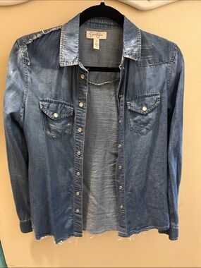 Jessica Simpson Snap-Front denim Shirt Jacket - Blue